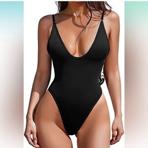 Plunge neck One piece swimsuit